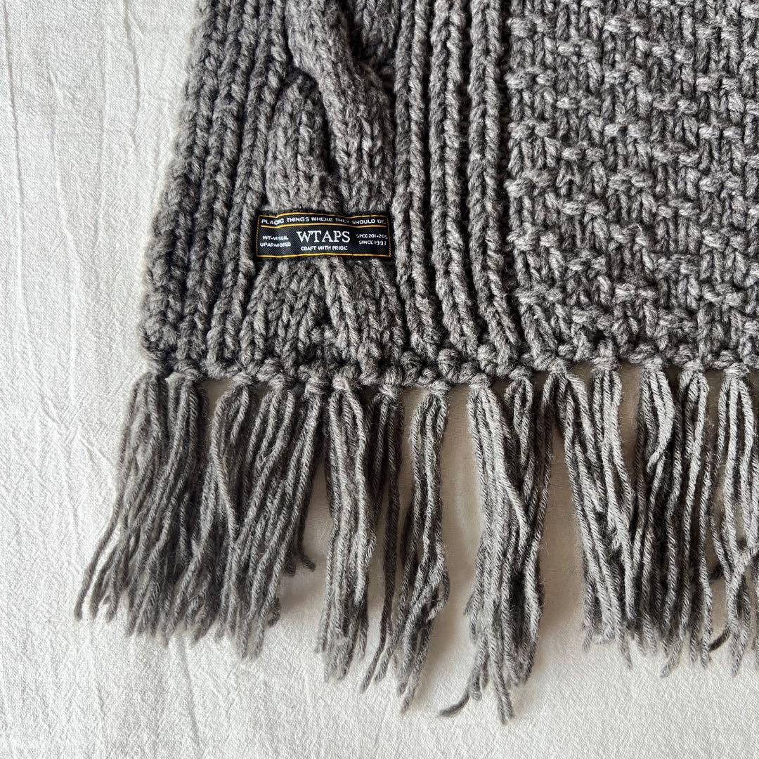【美品】WTAPS ダブルタップス マフラー ストール グレー ケーブルニット