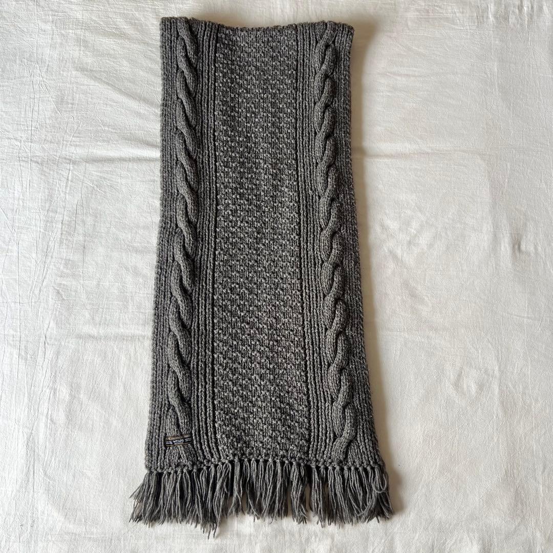 【美品】WTAPS ダブルタップス マフラー ストール グレー ケーブルニット