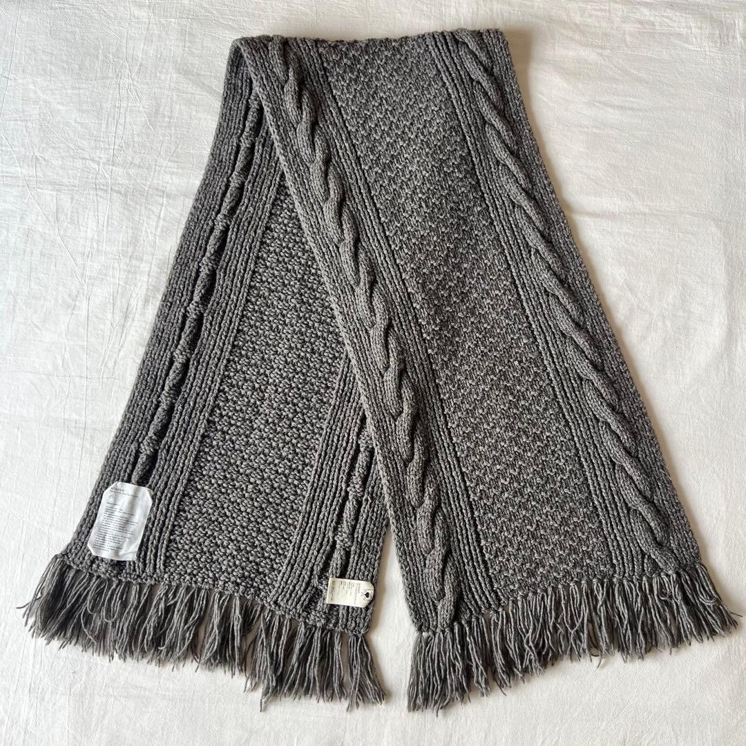 【美品】WTAPS ダブルタップス マフラー ストール グレー ケーブルニット