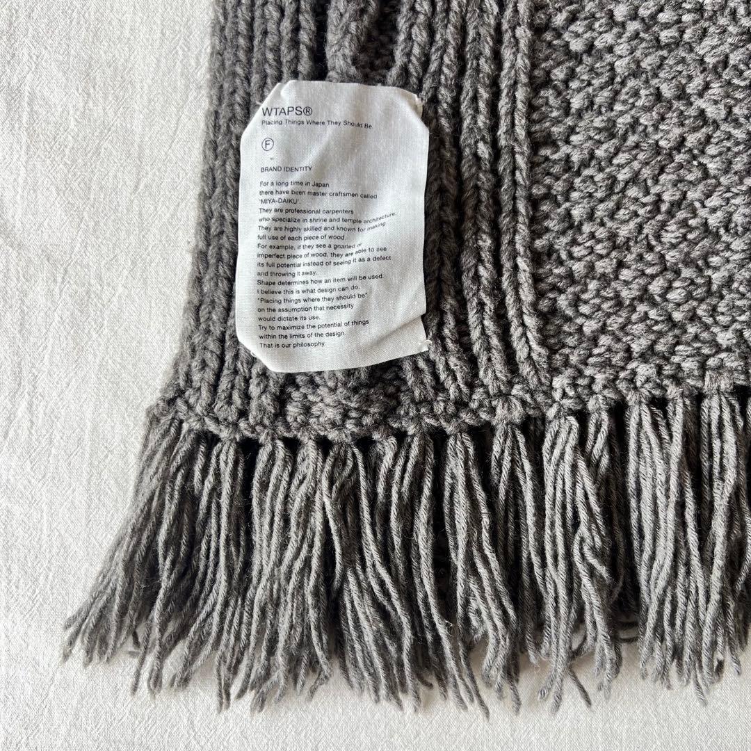 【美品】WTAPS ダブルタップス マフラー ストール グレー ケーブルニット
