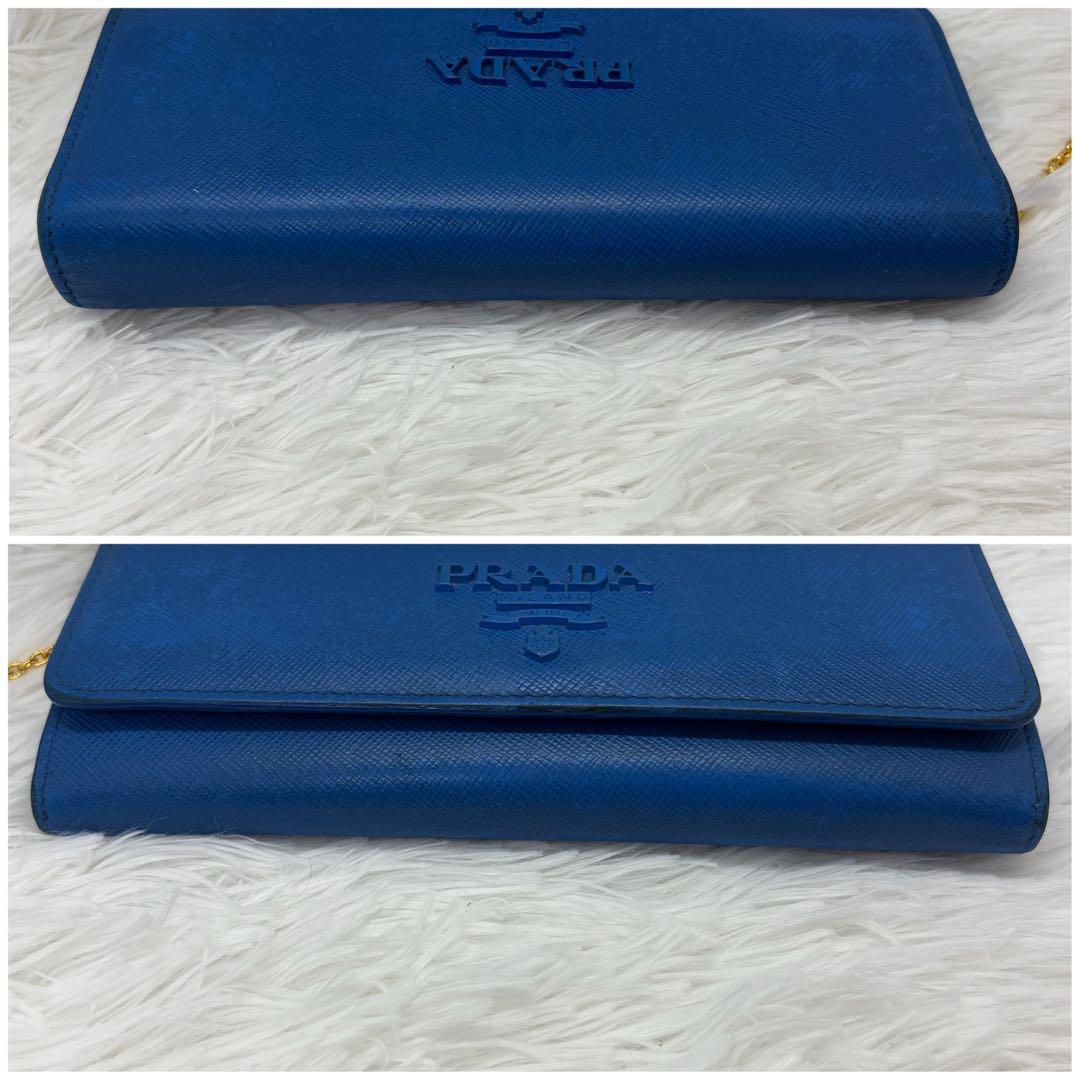 美品/希少✨ プラダ 長財布 折り財布 シャイン サフィアーノレザー ブルー