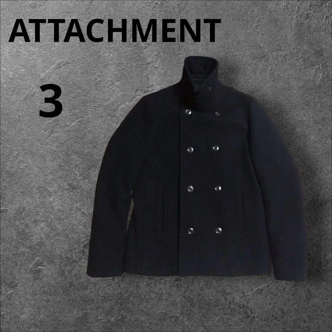 ATTACHMENT　Pコート　ヘビーメルトン　黒　3　綺麗(内側ほつれほどけ)