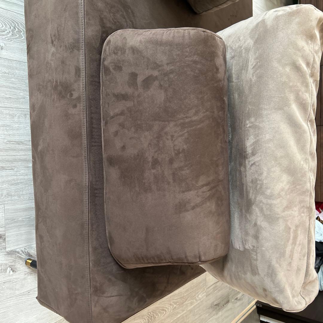 ブラウン スエード風 2人掛けソファ