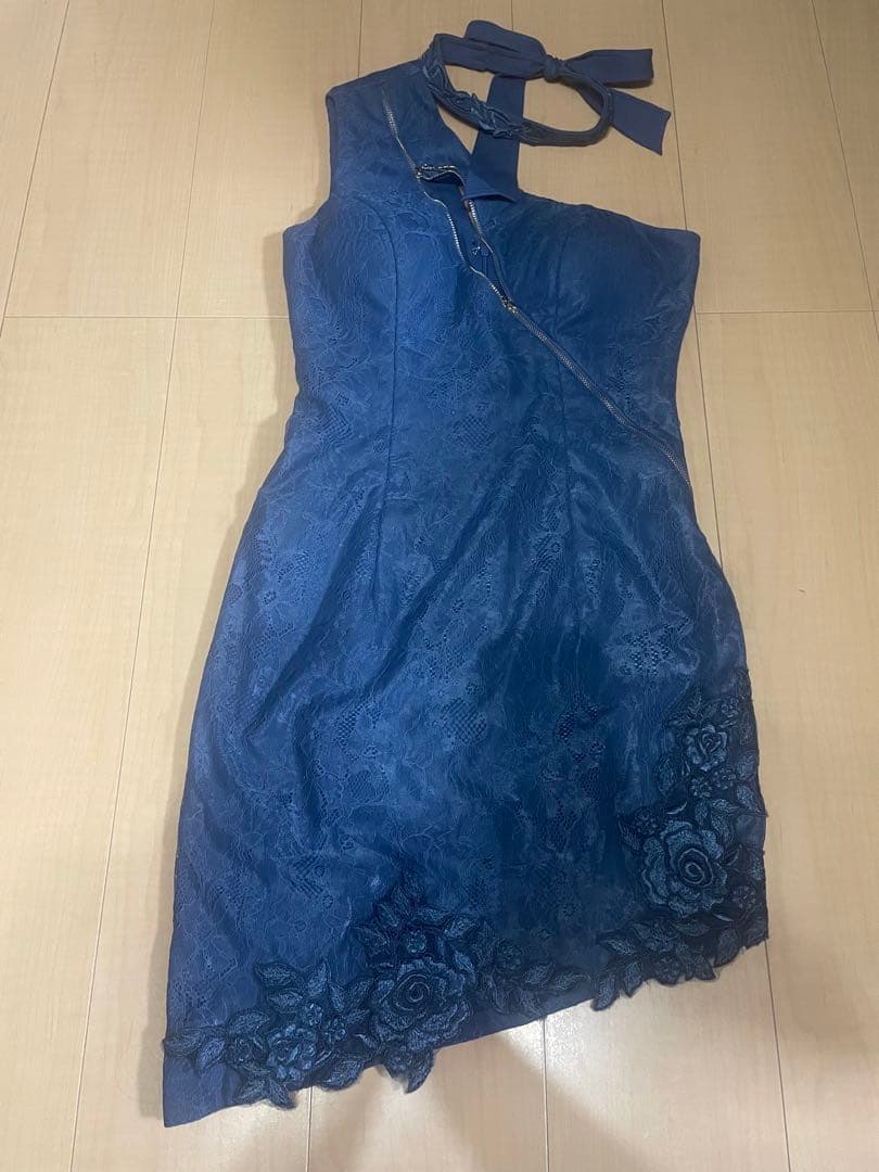 【Glossy】レースストレッチワンショルダー ジップデザイン タイトミニドレス