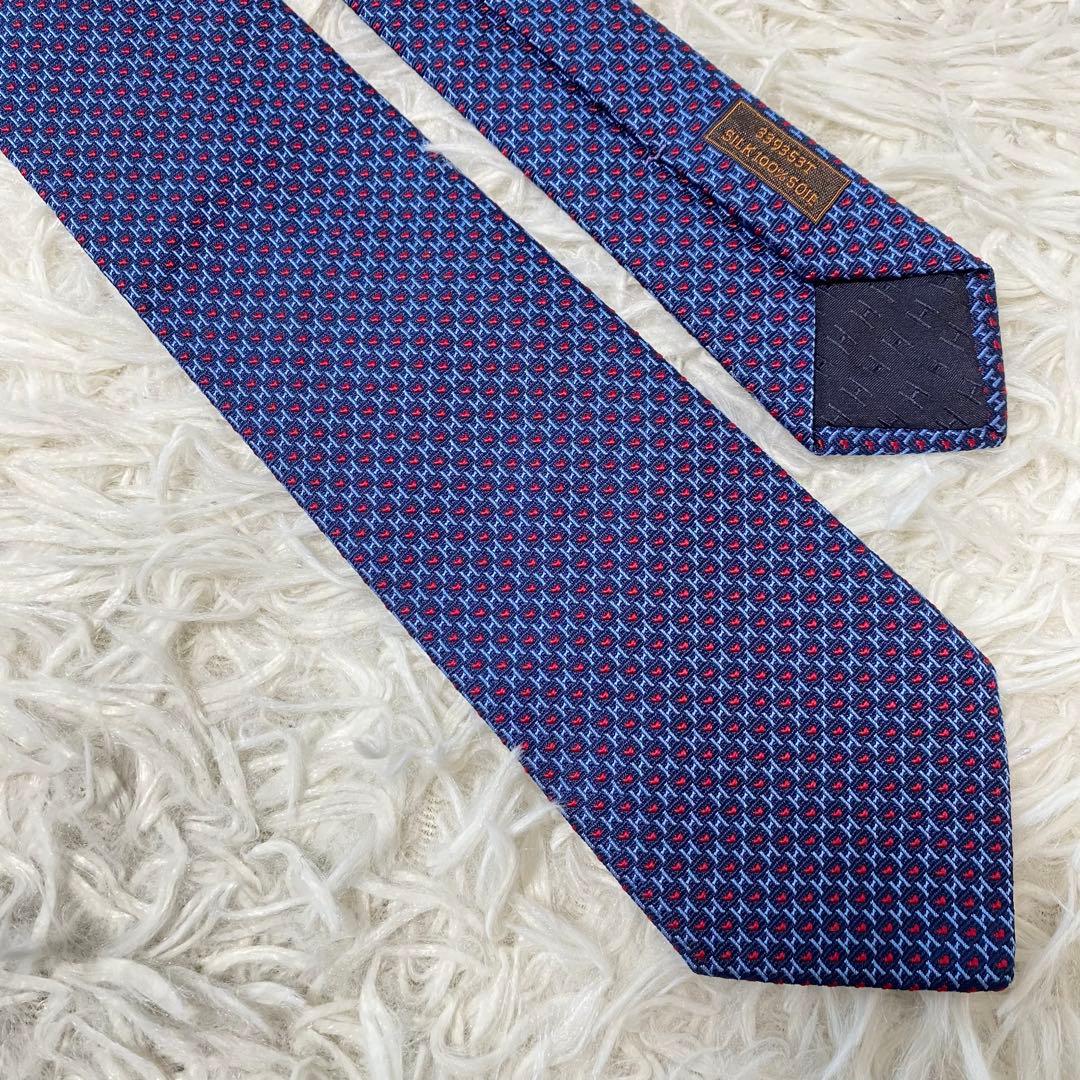 【超極美品】エルメス　ファソネ　ハート　ナローネクタイ　ネイビー　剣幅7cm
