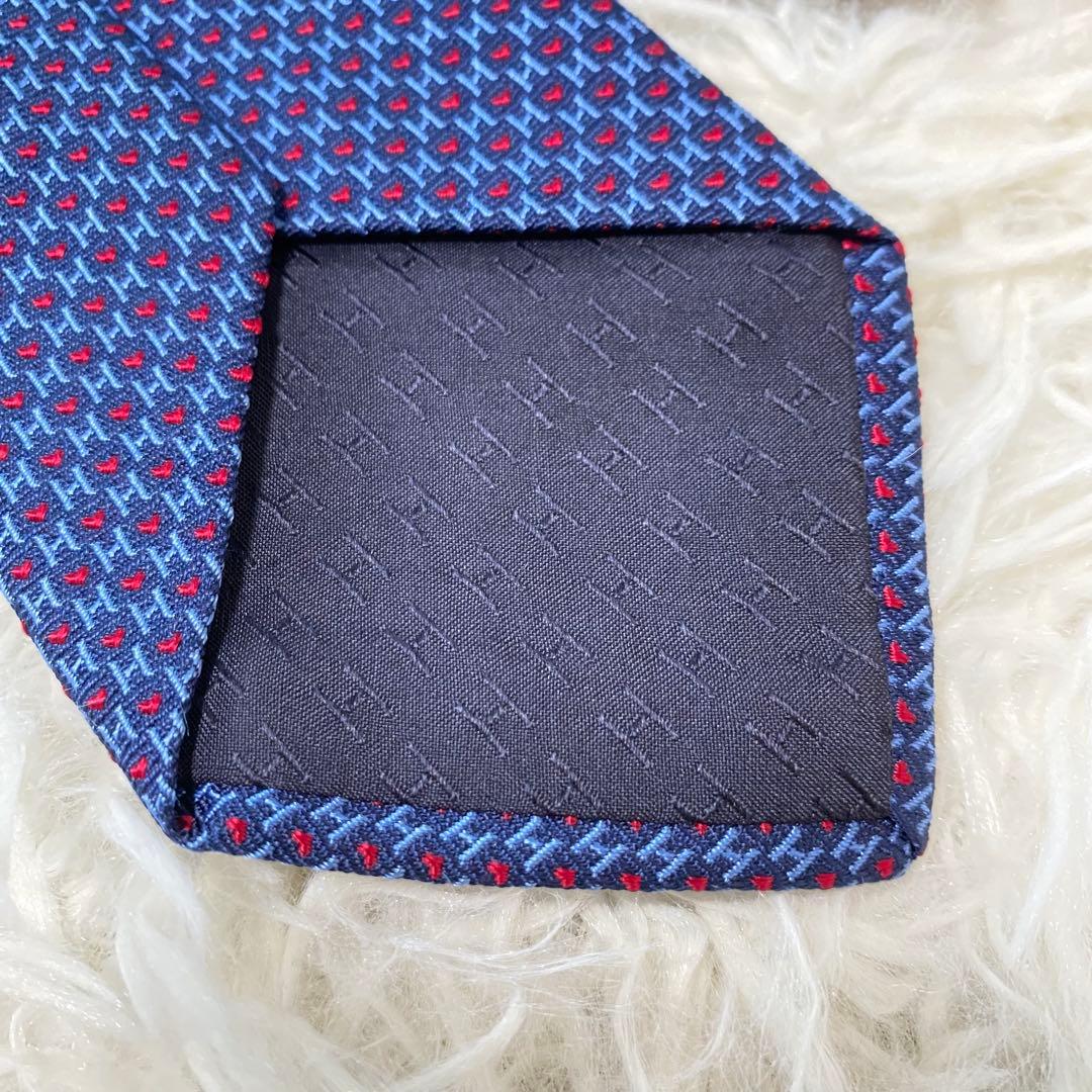 【超極美品】エルメス　ファソネ　ハート　ナローネクタイ　ネイビー　剣幅7cm