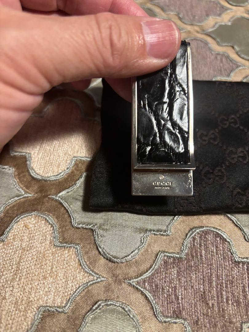 GUCCI ブラッククロコダイルレザー マネークリップ