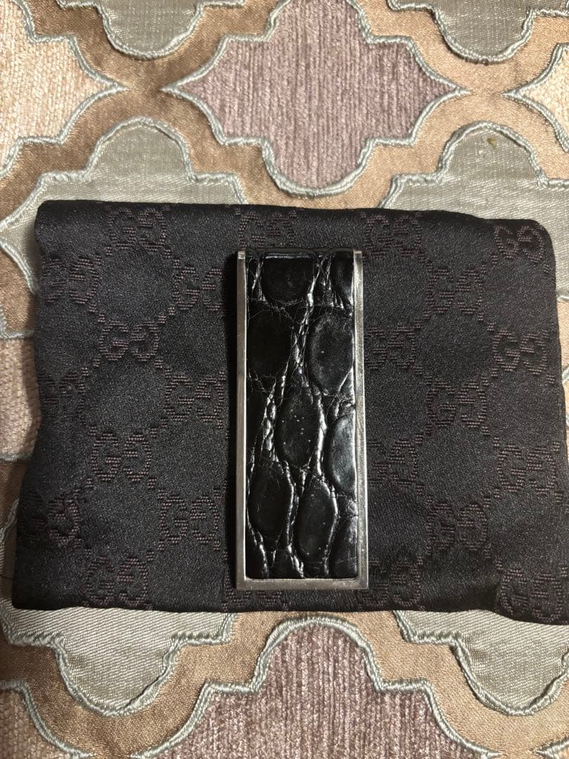 GUCCI ブラッククロコダイルレザー マネークリップ