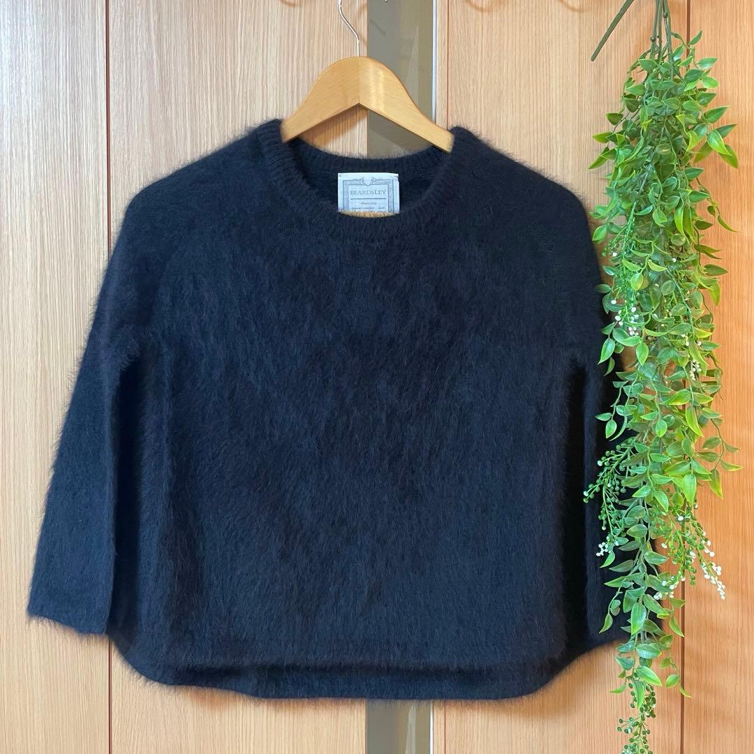 【美品】BEARDSLEYファーニットポンチョ ブラック