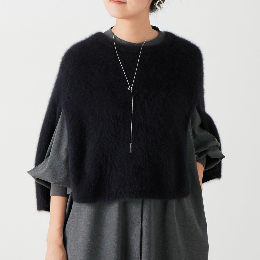 【美品】BEARDSLEYファーニットポンチョ ブラック