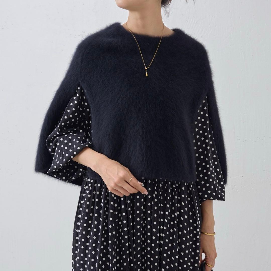 【美品】BEARDSLEYファーニットポンチョ ブラック