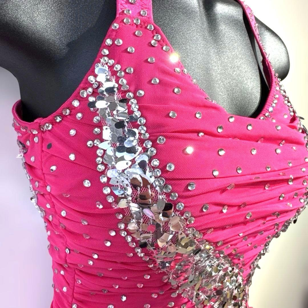6318★ S ピンク ラインストーン スパンコール ラテンドレス 社交ダンス