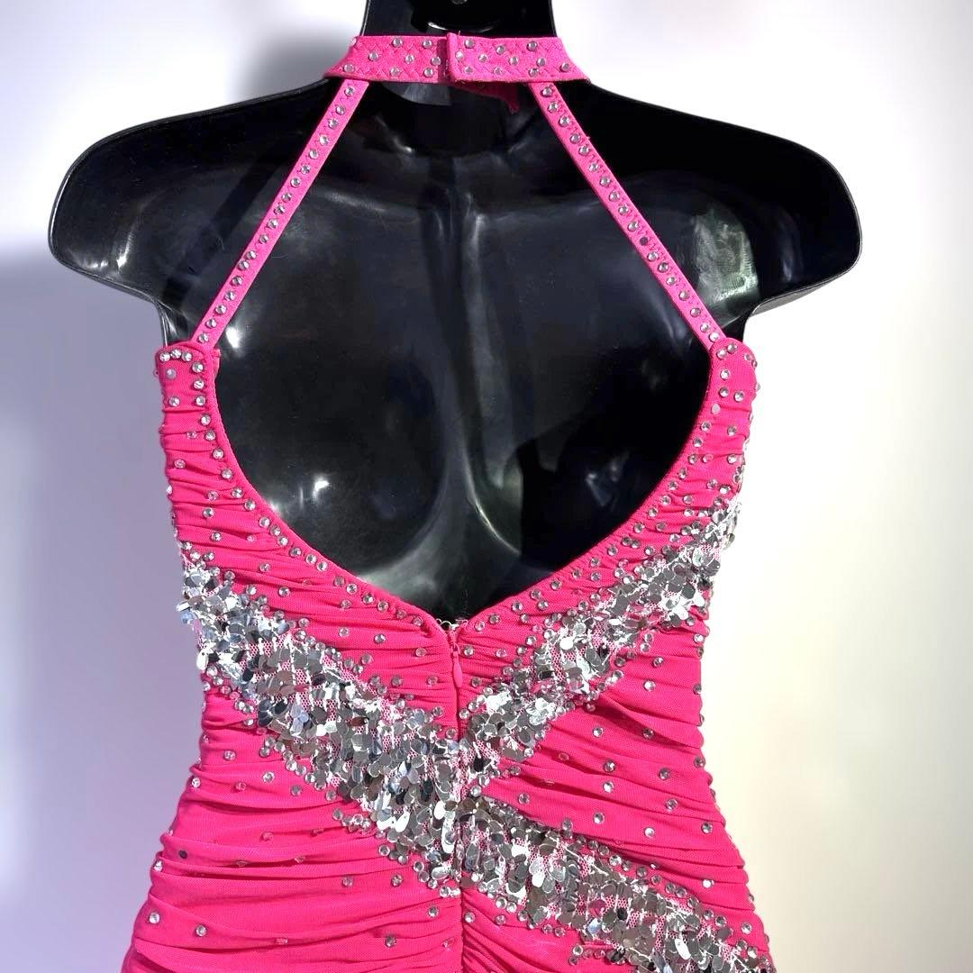 6318★ S ピンク ラインストーン スパンコール ラテンドレス 社交ダンス