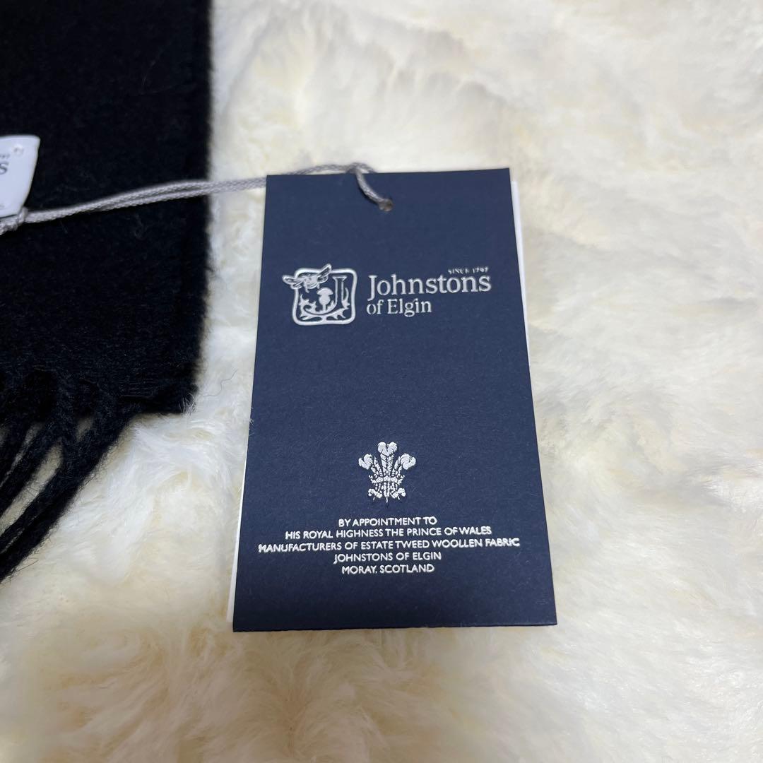 新品 ジョンストンズ カシミヤ100％ マフラー 中判ストール ブラック 黒