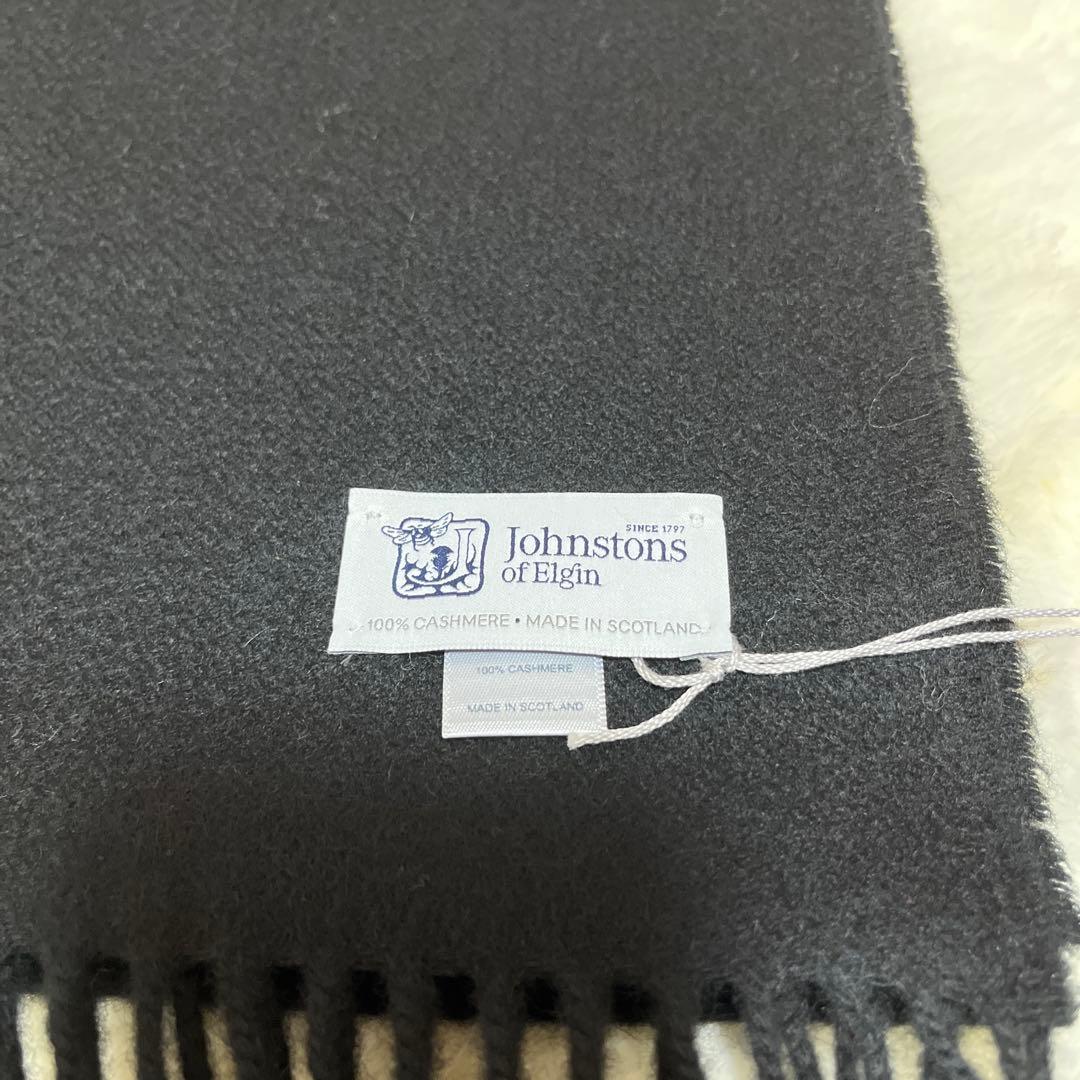 新品 ジョンストンズ カシミヤ100％ マフラー 中判ストール ブラック 黒