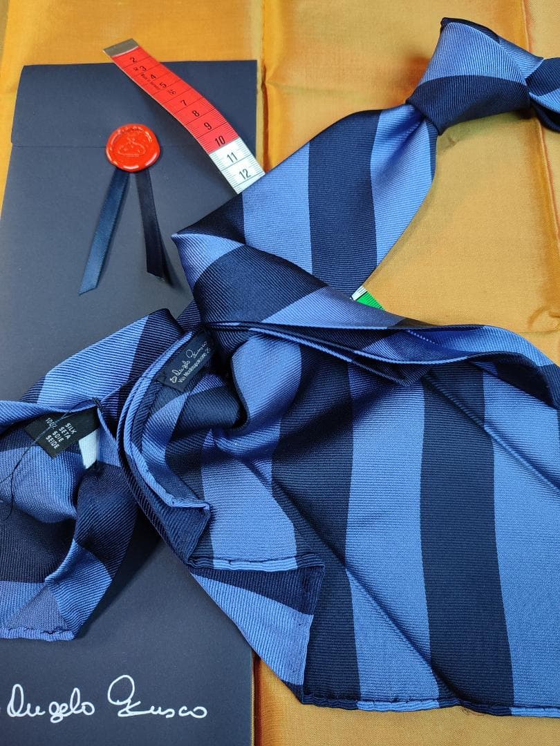 値下げ A71 濃紺水色 アンジェロフスコ 12fold ネクタイ