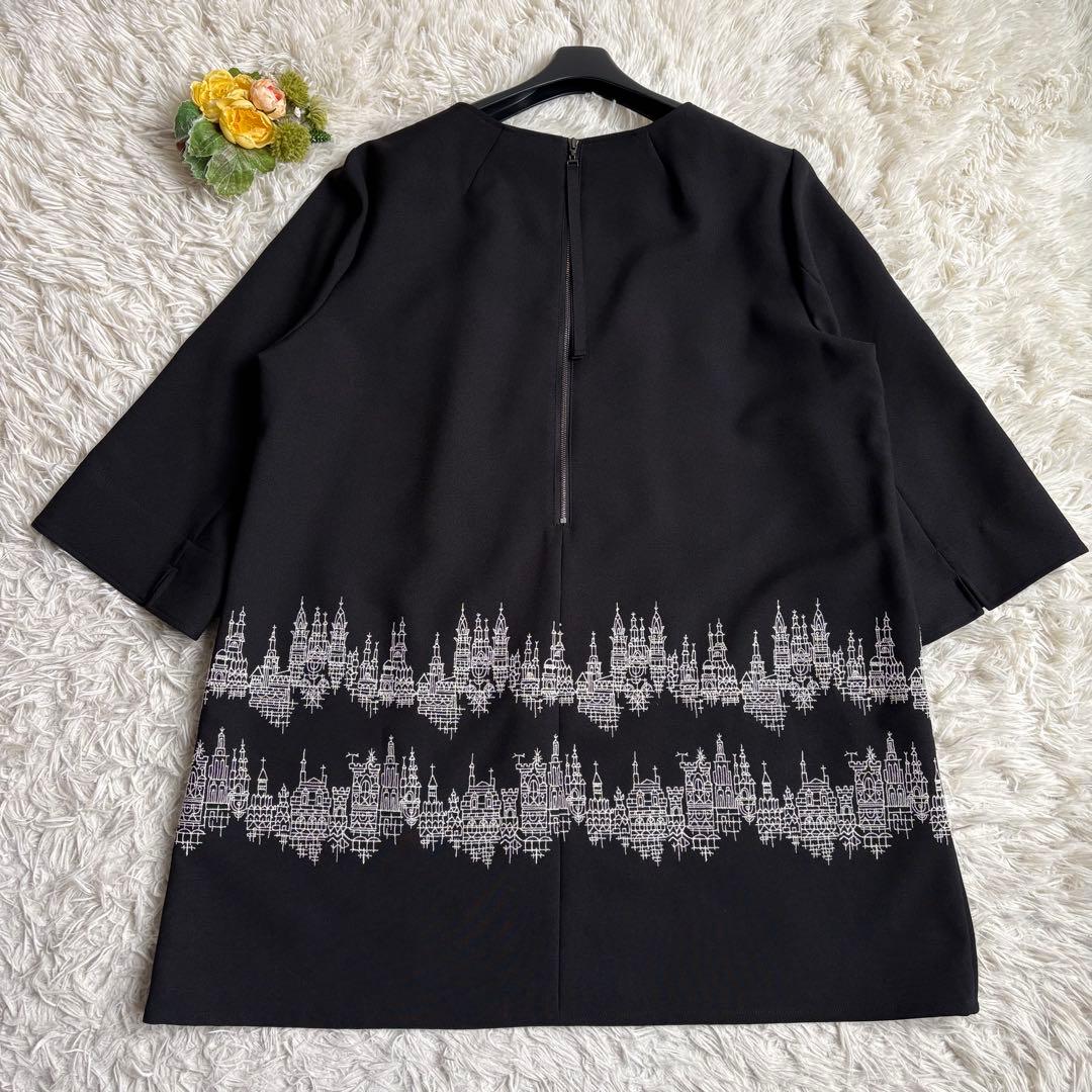 未使用級 22年♡レリアン 七分袖刺繍オーバーブラウス チュニック 13+ 黒