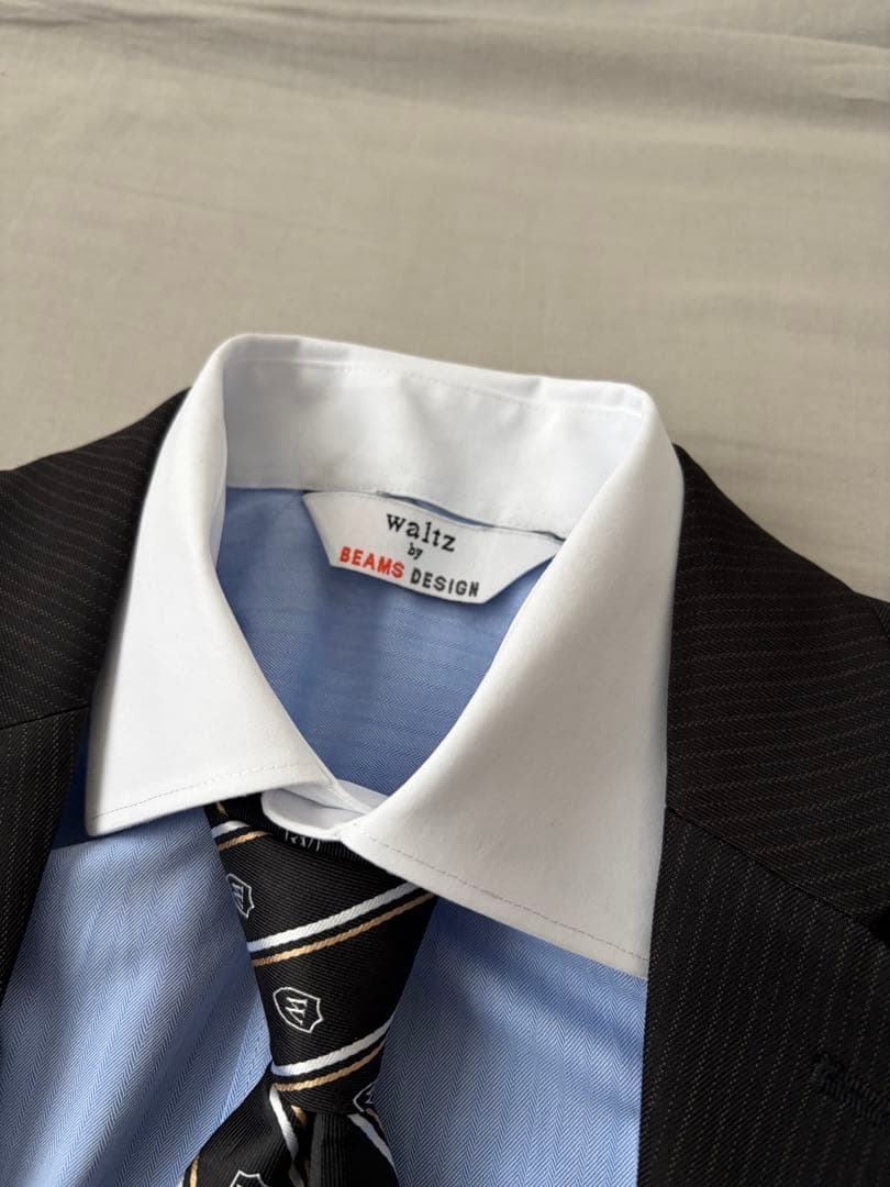 beamsスーツ&革靴セット　ストライプ柄スーツ