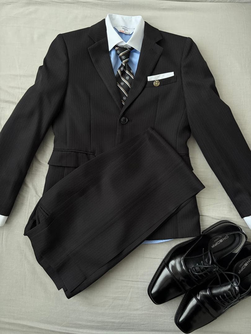 beamsスーツ&革靴セット　ストライプ柄スーツ