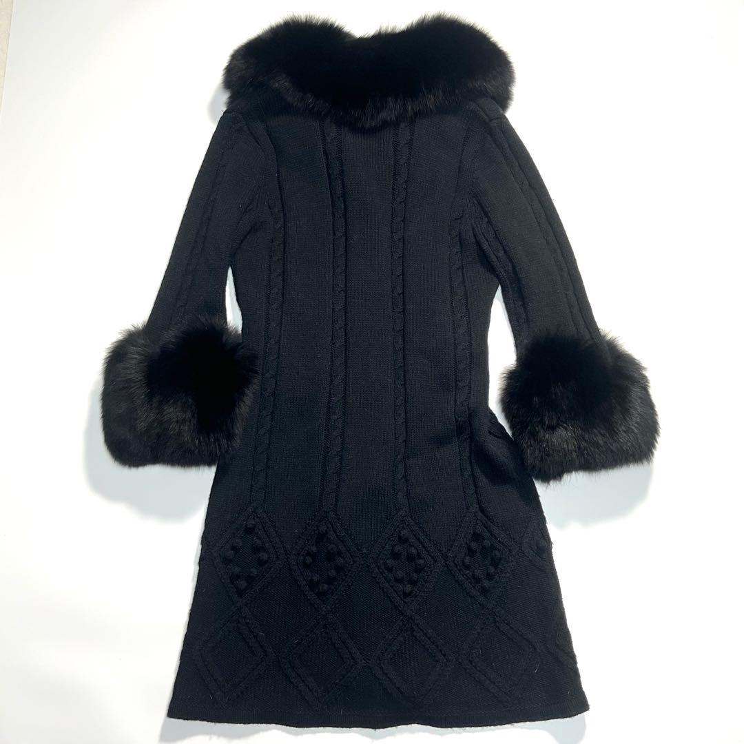 ロベルタディカメリーノ　ニットコート　シルクアルパカ　フォックスファー　黒　42