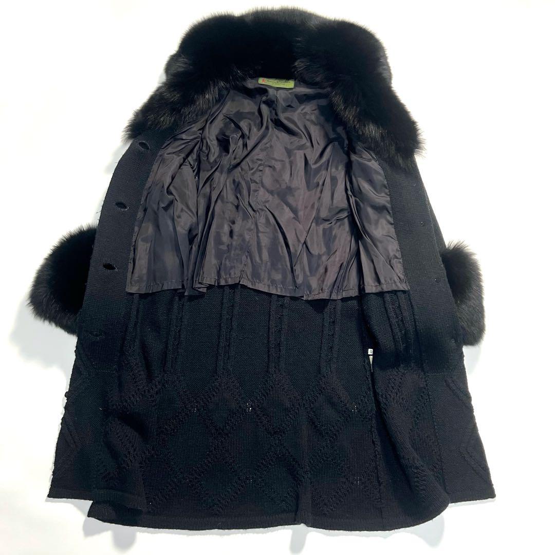 ロベルタディカメリーノ　ニットコート　シルクアルパカ　フォックスファー　黒　42