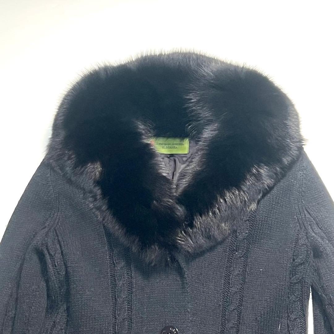 ロベルタディカメリーノ　ニットコート　シルクアルパカ　フォックスファー　黒　42
