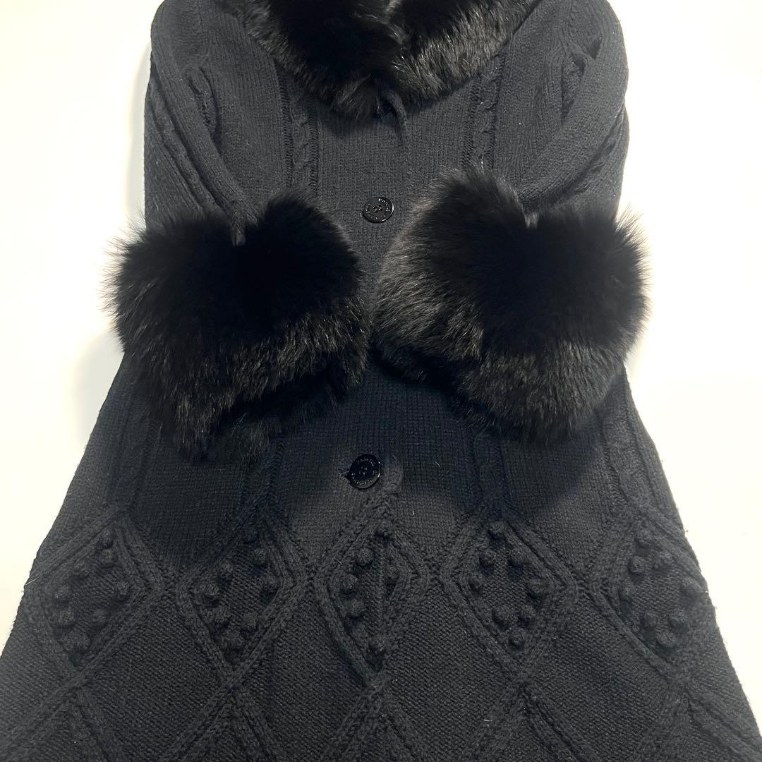 ロベルタディカメリーノ　ニットコート　シルクアルパカ　フォックスファー　黒　42