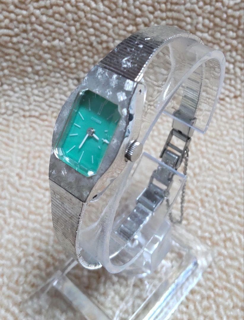 【未使用稼働品】CITIZEN レディース腕時計　手巻き　エメラルドグリン文字盤