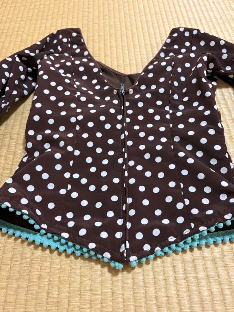 フラメンコドレス 茶色と水色のドット柄　マンサニージャ