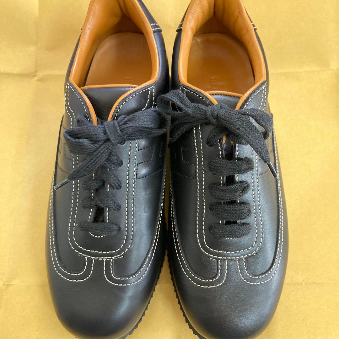 エルメス　レザー ブラック ローカットスニーカー