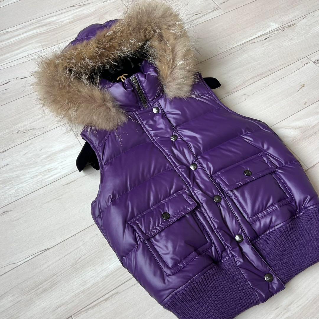 希少カラー　バーバリーブルーレーベル　ダウンベスト　ファー　チェック　2way