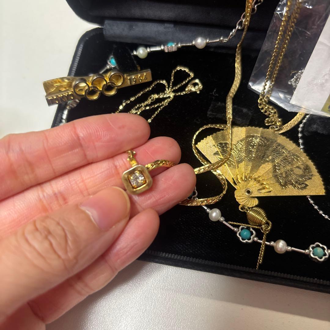 遺品生前整理アクセサリーまとめ　ゴールドネックレス、指輪、K10など