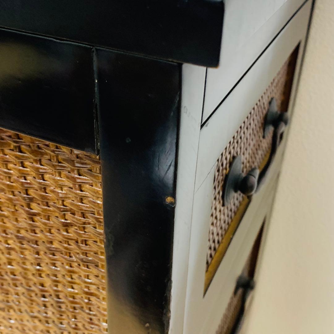 アジアン家具　籐 ラタン 木枠4段チェスト 引き出し 収納 タンス 花台　電話台