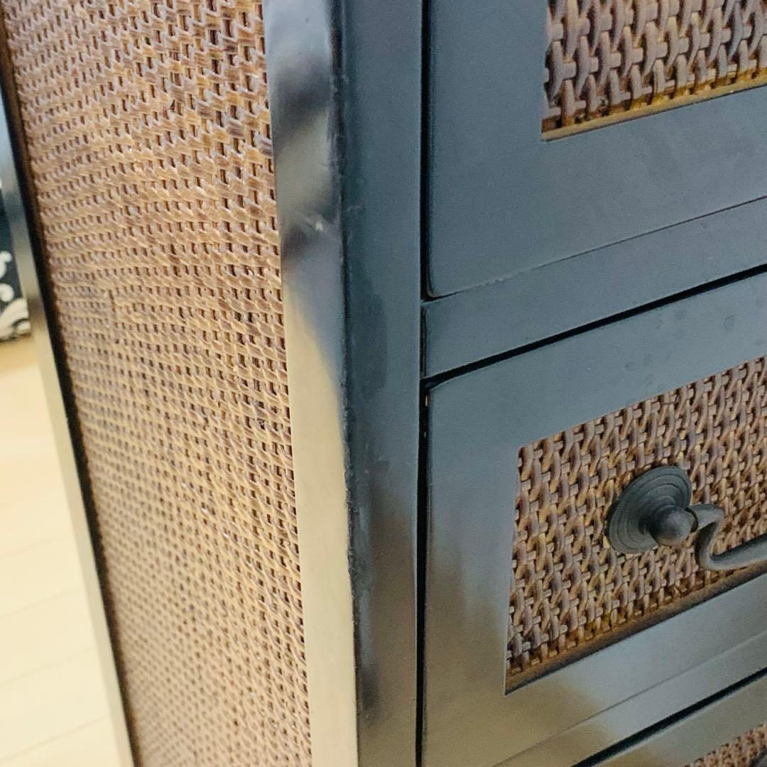 アジアン家具　籐 ラタン 木枠4段チェスト 引き出し 収納 タンス 花台　電話台