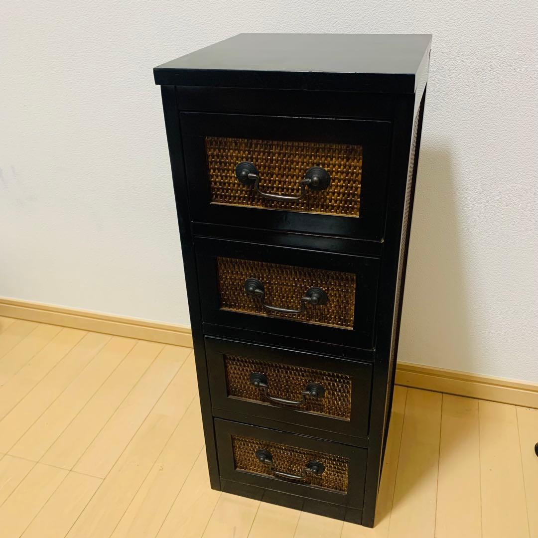 アジアン家具　籐 ラタン 木枠4段チェスト 引き出し 収納 タンス 花台　電話台