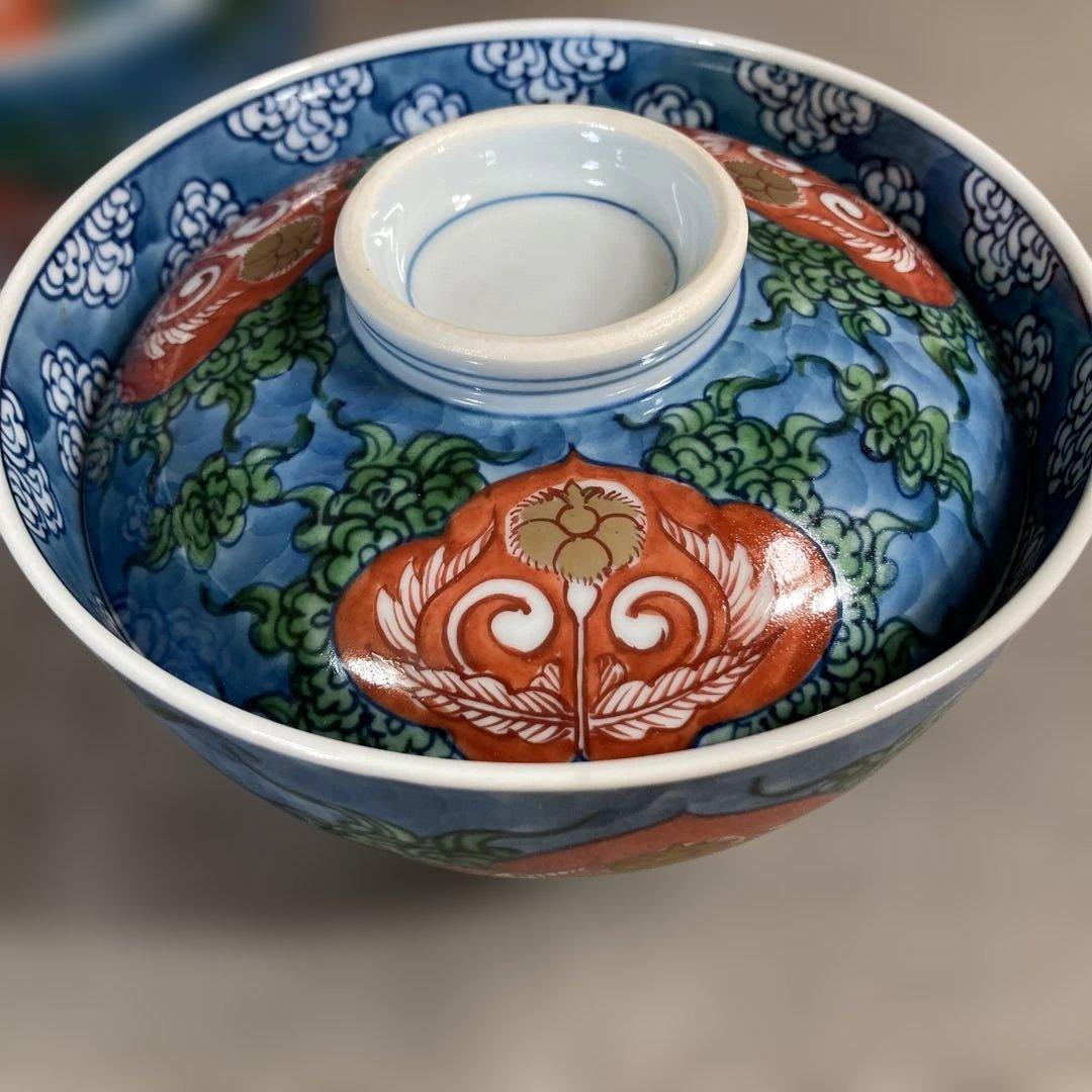 【ルーミエさん専用】古伊万里の伝統　舘林源右衛門作　古伊万里木瓜割文　蓋碗五客