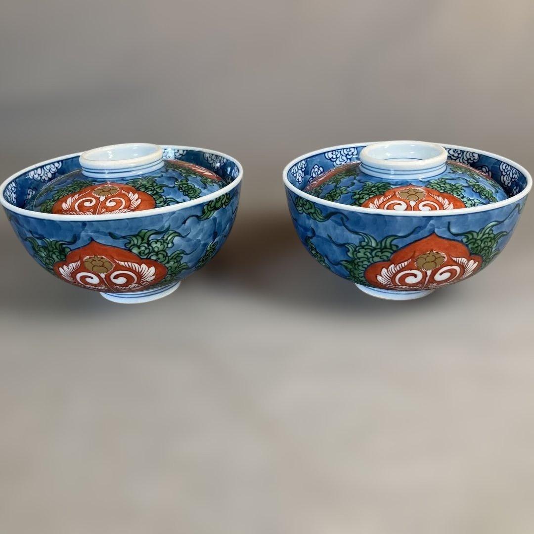 【ルーミエさん専用】古伊万里の伝統　舘林源右衛門作　古伊万里木瓜割文　蓋碗五客