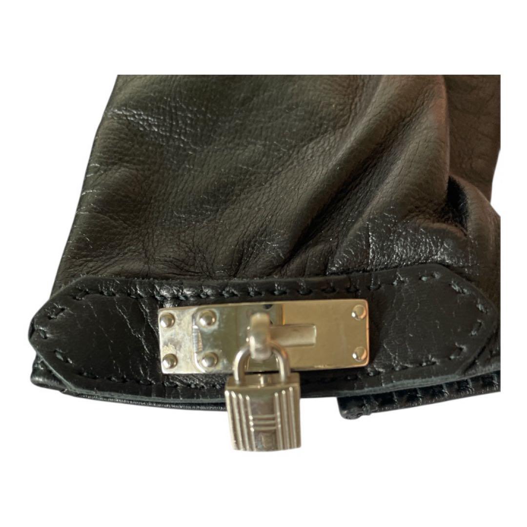 HERMES カデナチャームグローブ ブラック ラムスキン レディース 手袋