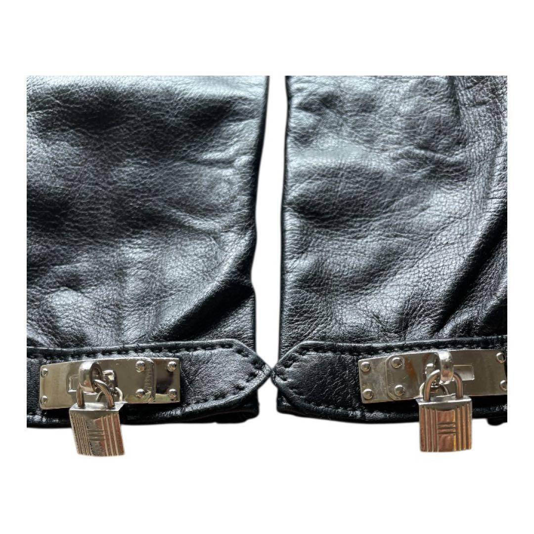 HERMES カデナチャームグローブ ブラック ラムスキン レディース 手袋