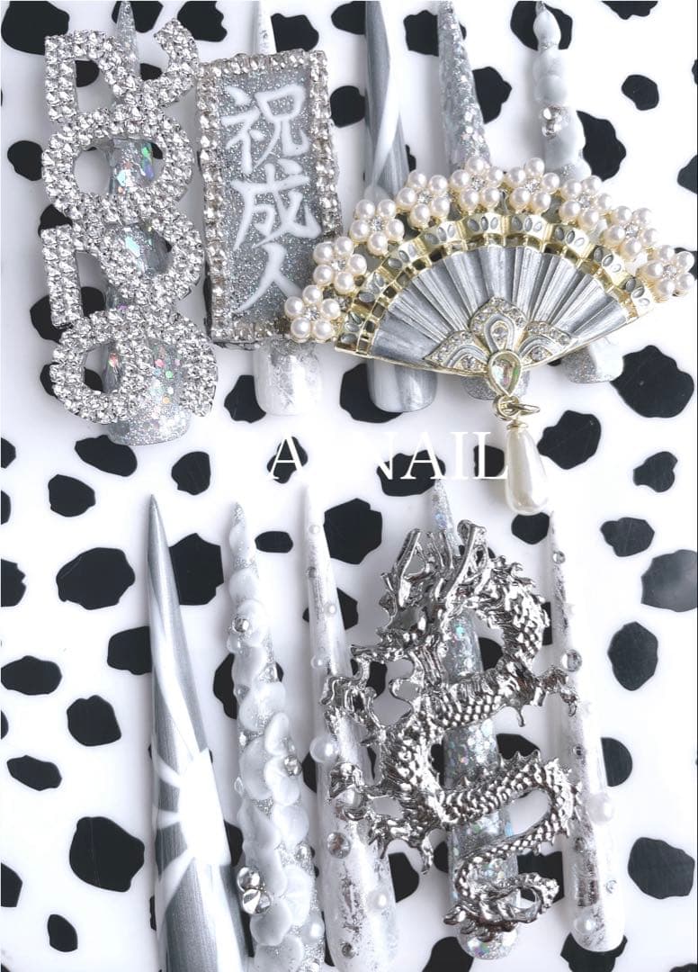 ➕料金なし即日発送可能成人式ネイルチップロングポイントギャル成人式ギャルネイル