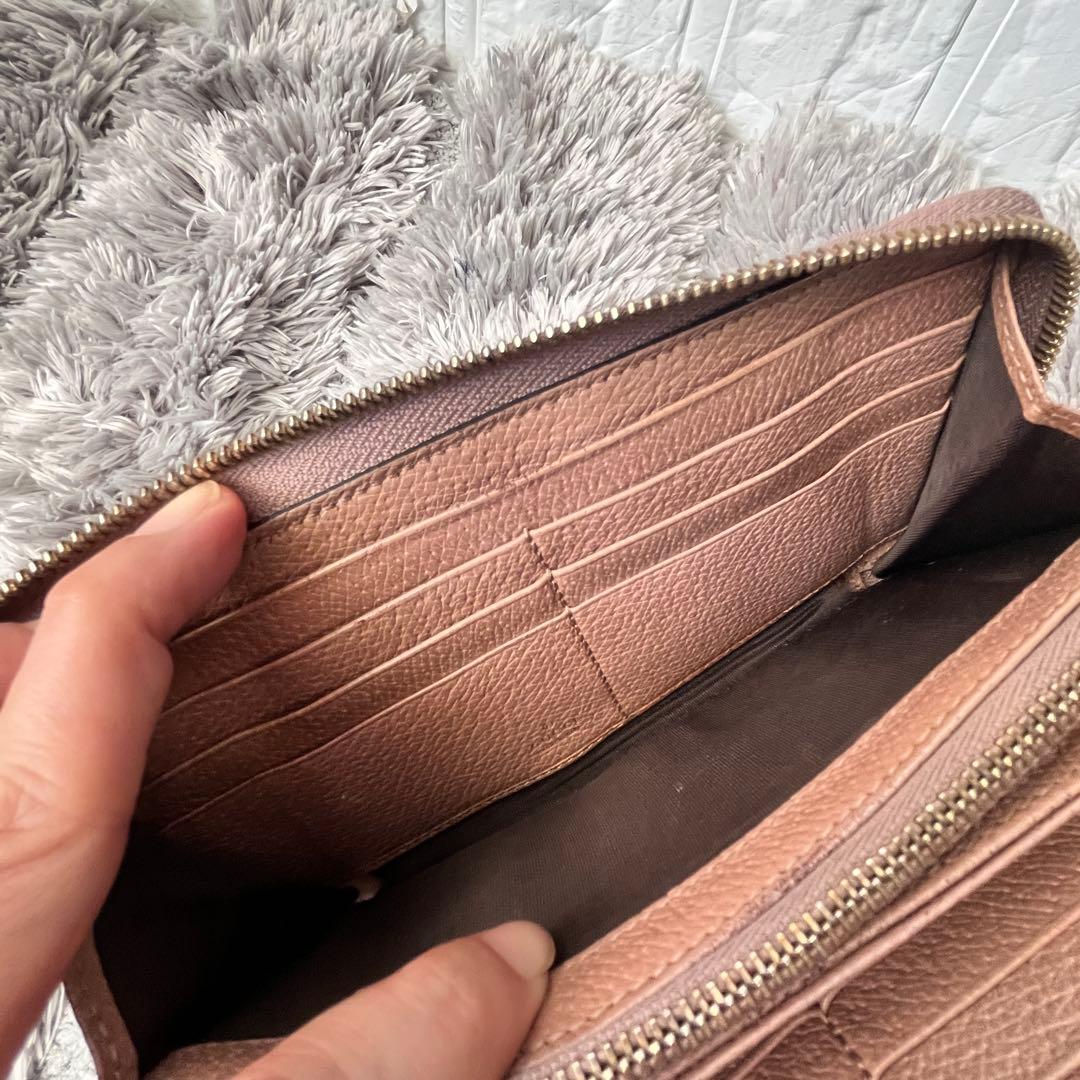 GUCCI GGキャンバス ラウンドジップ　インターロッキング　長財布　ピンク