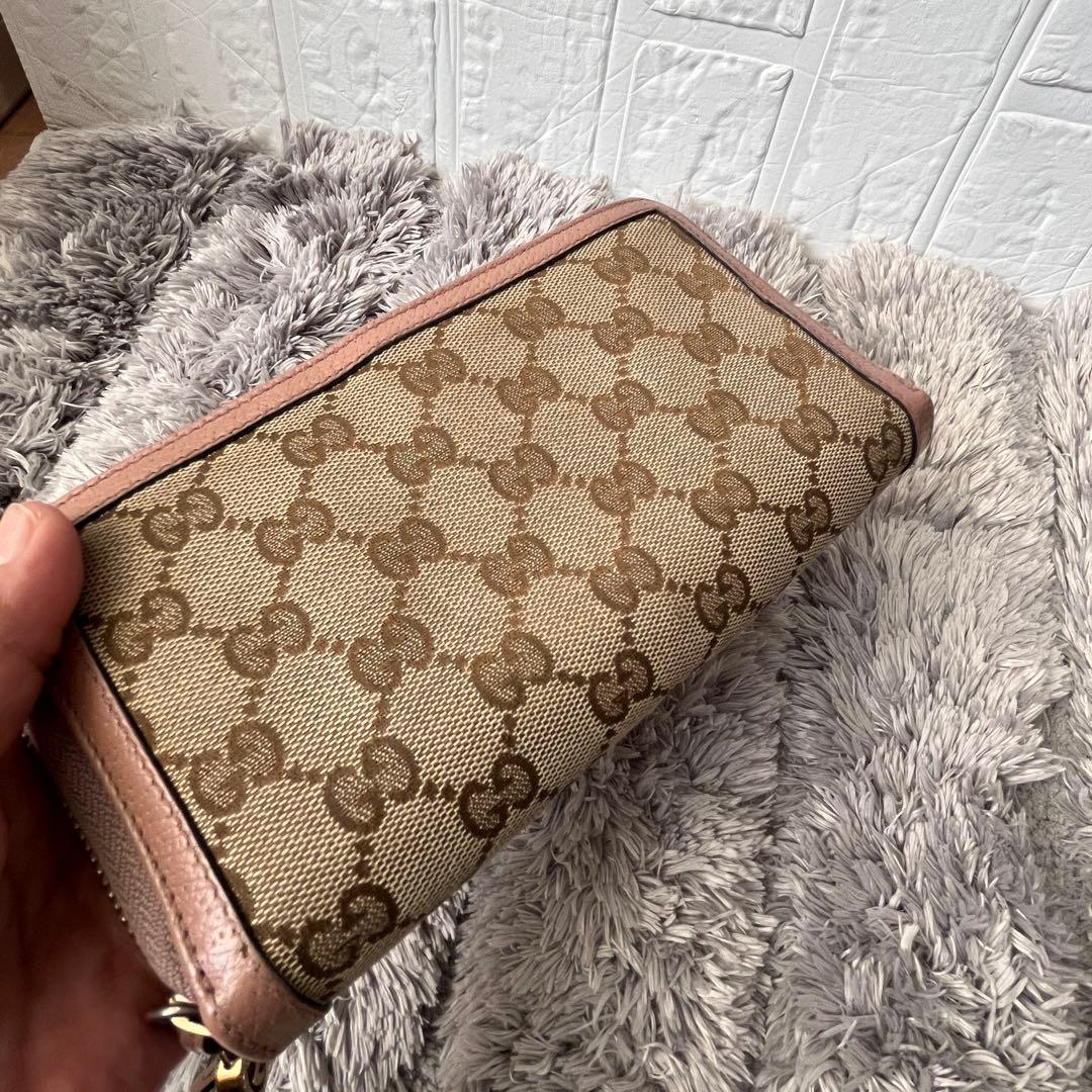 GUCCI GGキャンバス ラウンドジップ　インターロッキング　長財布　ピンク