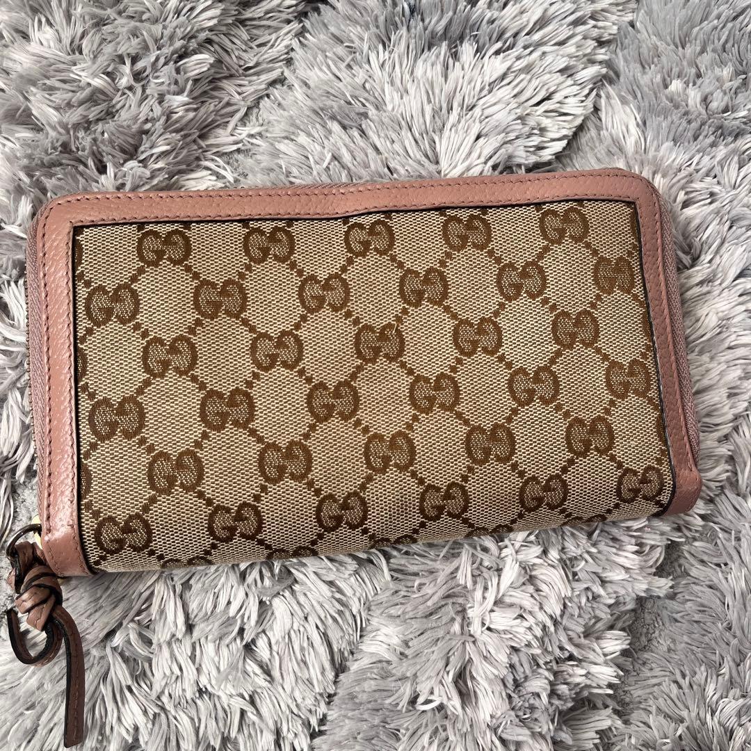 GUCCI GGキャンバス ラウンドジップ　インターロッキング　長財布　ピンク