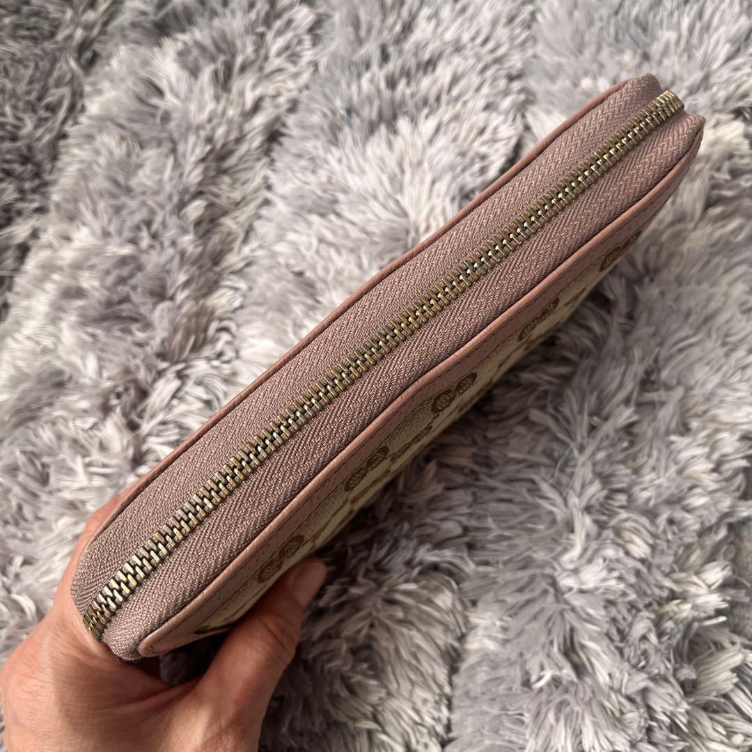 GUCCI GGキャンバス ラウンドジップ　インターロッキング　長財布　ピンク