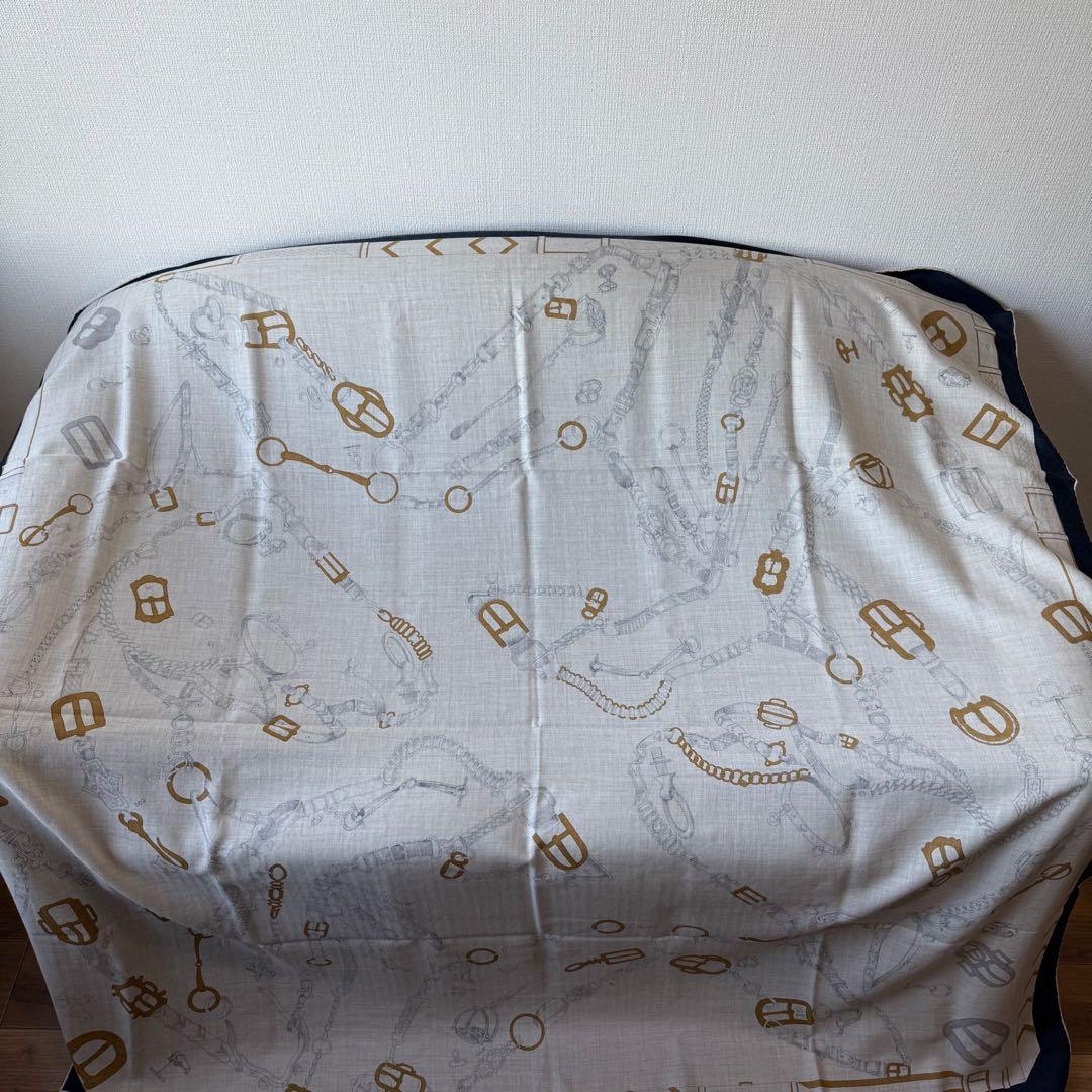 エルメス カレジェアン 140 シュヴォー・デシェネ カシミヤ ネイビー