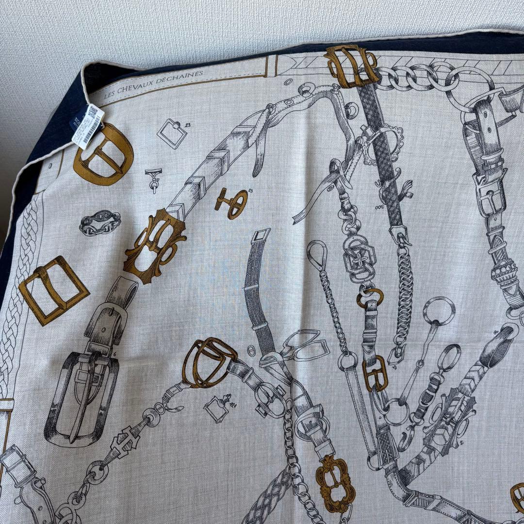 エルメス カレジェアン 140 シュヴォー・デシェネ カシミヤ ネイビー