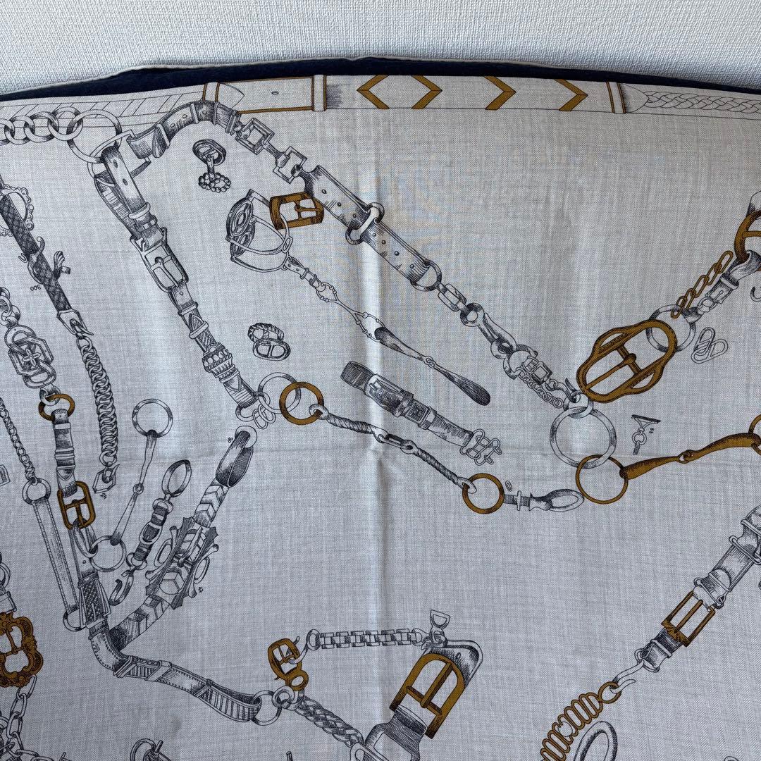 エルメス カレジェアン 140 シュヴォー・デシェネ カシミヤ ネイビー