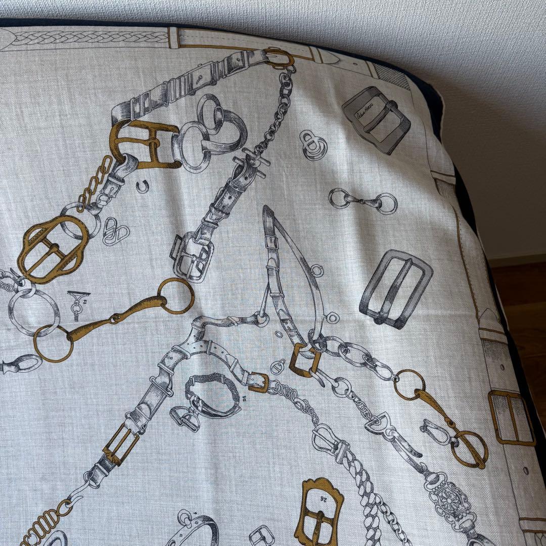 エルメス カレジェアン 140 シュヴォー・デシェネ カシミヤ ネイビー