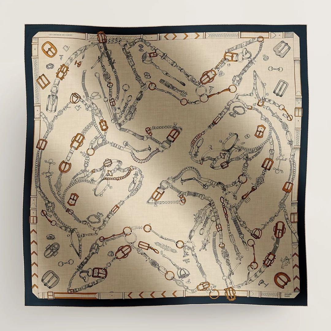 エルメス カレジェアン 140 シュヴォー・デシェネ カシミヤ ネイビー