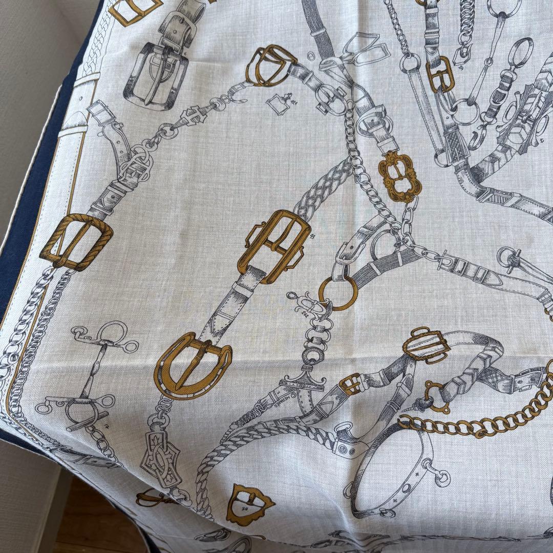 エルメス カレジェアン 140 シュヴォー・デシェネ カシミヤ ネイビー